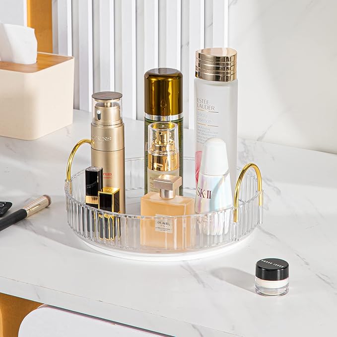 Rotating Makeup Organizer for Vanity, High-Capacity Skincare Clear Make Up Storage Perfume Organizers Cosmetic Dresser Organizer Countertop 360 Spinning (Clear, 1 Tier)-BrightBean Baby