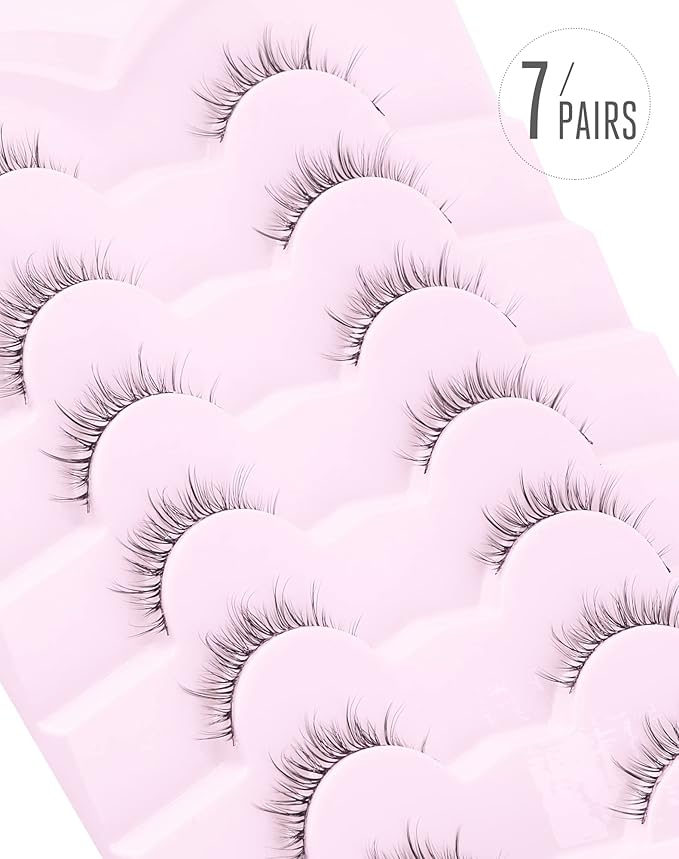 Onlyall Natural Lashes Short Eyelashes Wispy Lashes Natural Look Soft False Eyelashes False Eye Lashes Faux Mink Eyelashes 7 Pairs D2-BrightBean Baby