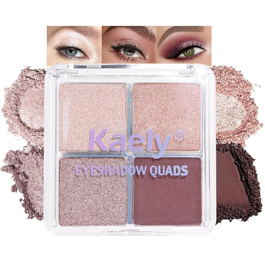 Kaely Powder Eyeshadow Quad, Pearl Mauve Glitter Shimmer Eyeshadow Palette Makeup, Neutral Eye Shadow Palette for Older Women Pigmented Waterproof, sombras para ojos, Blendable, Cruelty-free, 11-BrightBean Baby