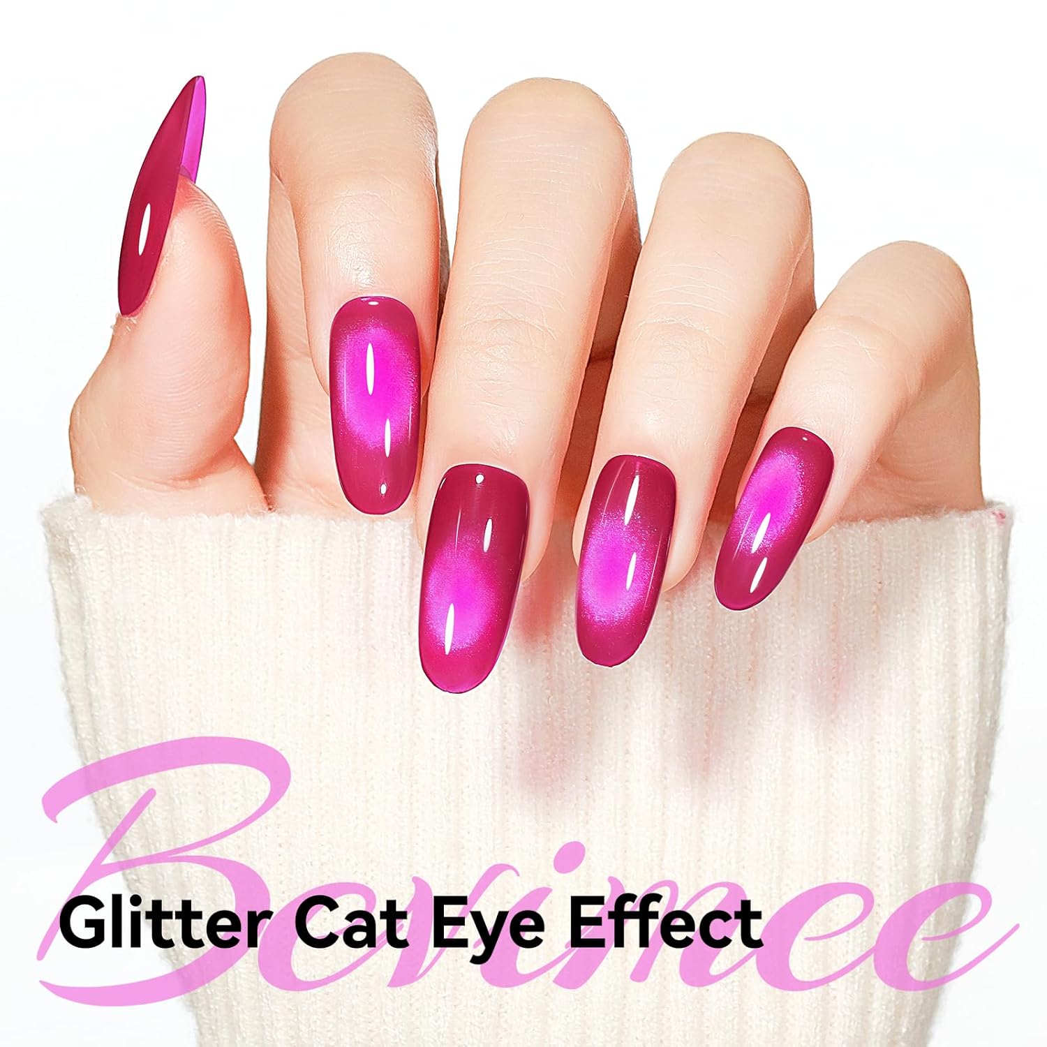 Cat Eye Gel Nail Polish, Jelly Hot Pink Manetic Nail Polish Glitter Holographic with Magnet, Glass Reflective Translucent UV Gel Manicure Salon DIY At Home-BrightBean Baby