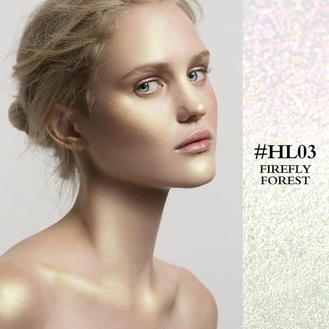 FOCALLURE Starfall Glowing Liquid Highlighter, Shimmering Body Oil, Non-Sticky Shimmer Liquid Luminizer, Non-Greasy, Face & Body Glitter Makeup for Costumes, Cosplay, Rave Festival, FIRELY FOREST-BrightBean Baby