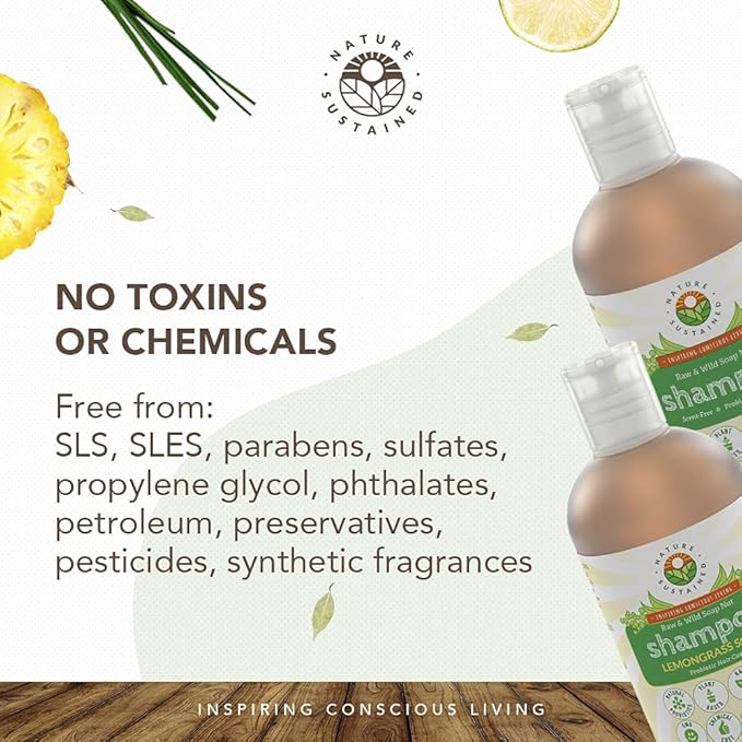 Organic Shampoo - Raw & Wildcrafted with Probiotics, Hypoallergenic Natural & Sulfate Free Shampoo for Sensitive Scalp, Dry Hair, Dandruff, Gallon, Lemongrass-BrightBean Baby