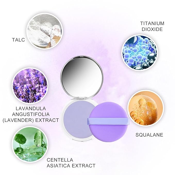 Chillab Lavender Matte Powder Oil Control Face Makeup Setting Powder, Chillab Polvo Compacto with Mini Powder Puff, for Silky Blurring Oil Control Long-Lasting Makeup-BrightBean Baby