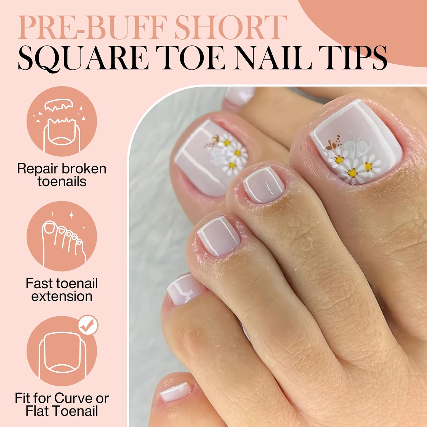 Short Toe Nail Tips Square Toe Nail Press Ons Full Matte 504pcs Full Cover Toenail Press On Nails Smoothly Curved for Any Toenail Shapes Easily DIY Salon, 12 Sizes Toe Acrylic Nails, Luckyfairy-BrightBean Baby