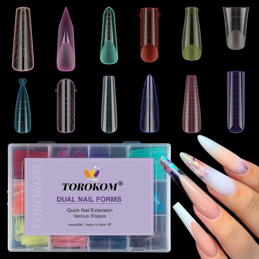 Dual Forms for Poly Nail Gel, 288PCS 12 Colors Dual Nail Forms Extension Molds Stiletto Coffin Square Acrylic Nail Tips 12 Shapes for Builder Gel Manicure Nail Art Design Salon DIY at Home-BrightBean Baby