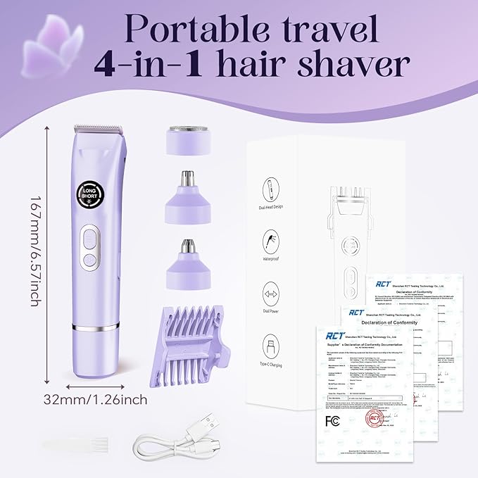 Bikini Trimmer for Women|Hair Removal Shaver - Painless Electric Razor, Cordless Body Shaver for Travel, Replaceable Lady Facial Razor|Trim Nasal/Eyebrows, IPX7 Waterproof&Easy Cleaning, Ceramic Blade-BrightBean Baby