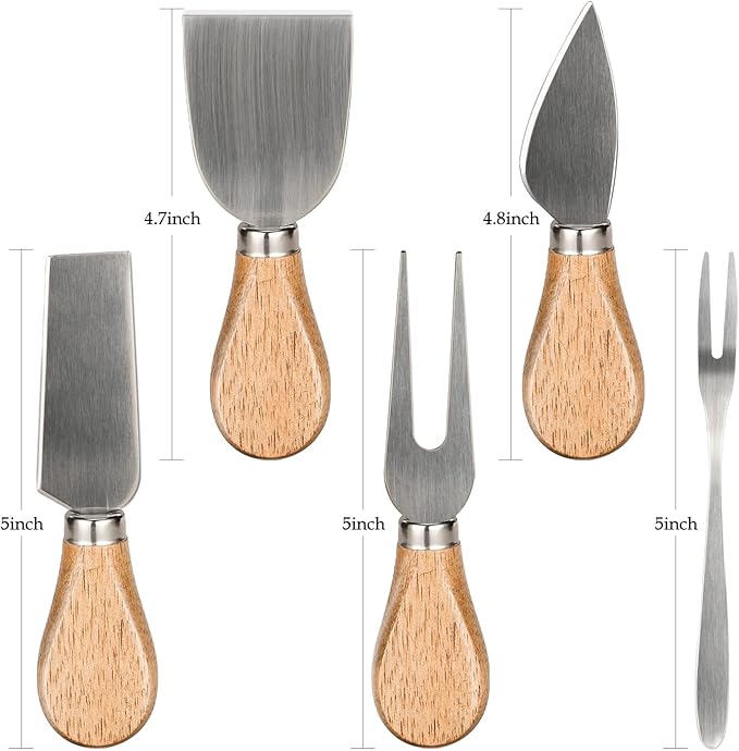 Cheese Knife Set Premium Cheese Knives Set with Wooden Handle,Mini Cheese Board Knife Set,Cheese Slicer,Butter Cutter,Cheese Spreader,Cheese Fork,Charcuterie Accessories