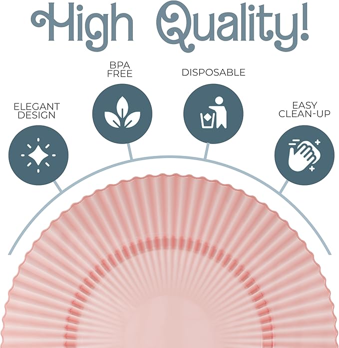 Exquisite 80 Piece Plastic Disposable Plates Set For 40 Guests I 20 X 9 Inch & 40 X 11 Inch Disposable Plastic Plates | Color: Pink | Great for Weddings Parties And Formal Occasions