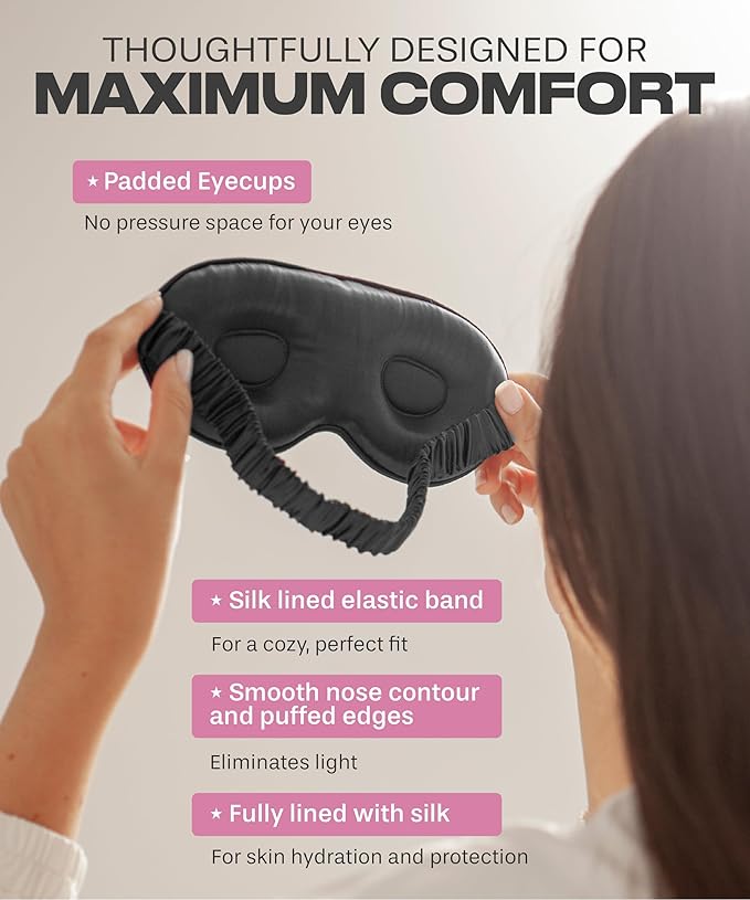 SUNDAYSILKS™ 3D Contoured Silk Sleep Mask | Padded Silk Eye Mask with Eye Cups for Lash Extensions | Blackout, Organic for Women & Men, Perfect for Travel, Slip-Free Deep Sleeping, Antifaz para Dormir-BrightBean Baby