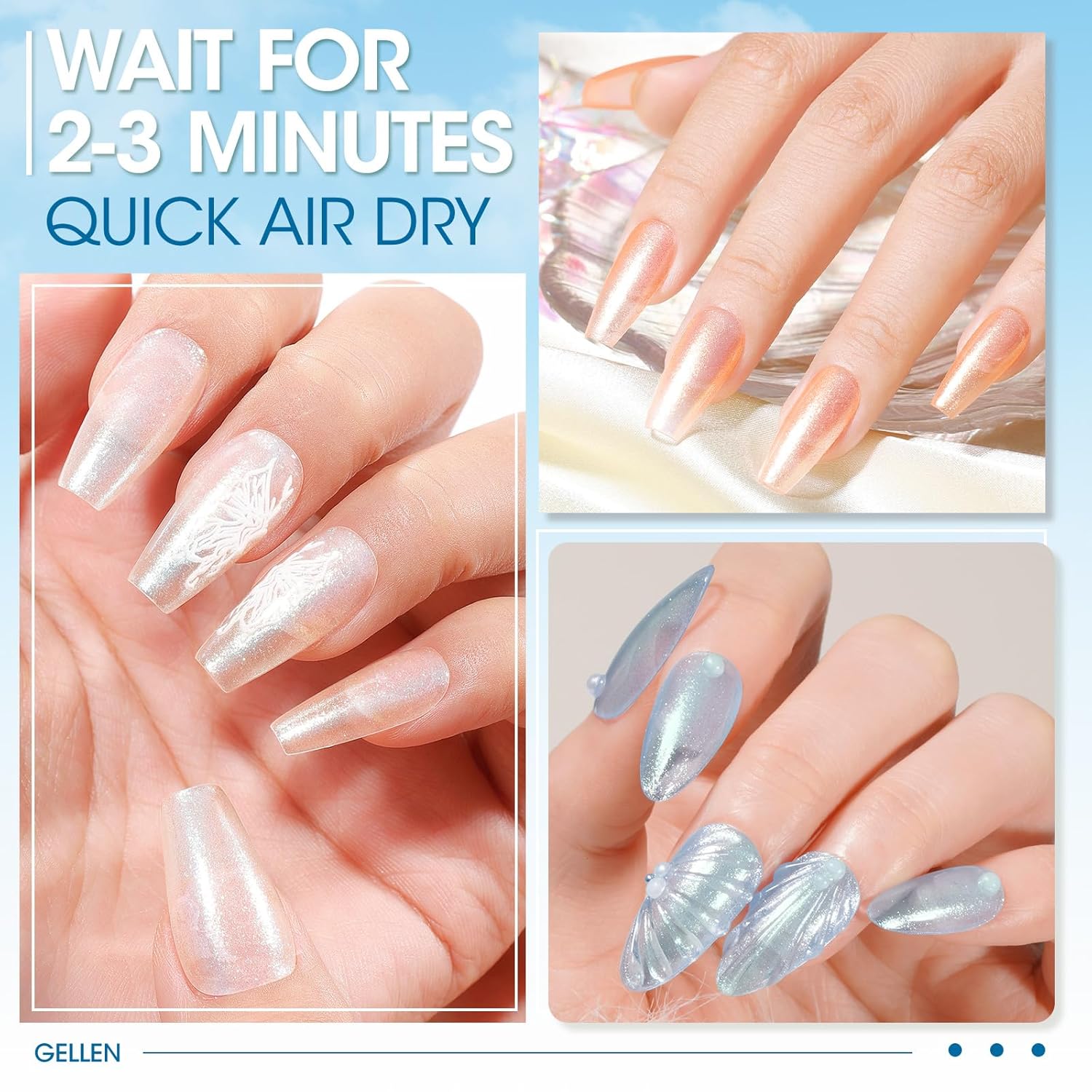 GELLEN Shimmer Pastel Nail Polish, Buildable Sheer Natural Regular Nail Polish Quick Dry Translucent 6 Colors Set for Acrylic Natural Nails Home Salon, Non Gel, Chip Resistant, Hema Free, Non-toxic-BrightBean Baby