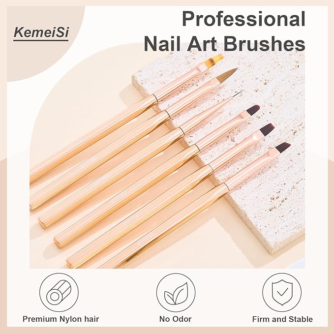 6Pcs Nail Art Brush Set - Nail Design Tool Including Nail Liner Brush, Ombre Brush, Nail Gel Polish Painting Brush Drawing Pen for Home Use and Professional Nail Salon-BrightBean Baby