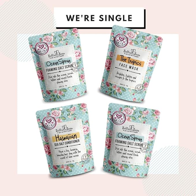 Bella & Bear Tropical Travel Pack, Self Care Kit, Includes Cruelty Free Shampoo, Conditioner, Body Scrub, Face Mask,1oz, Pack of 4-BrightBean Baby