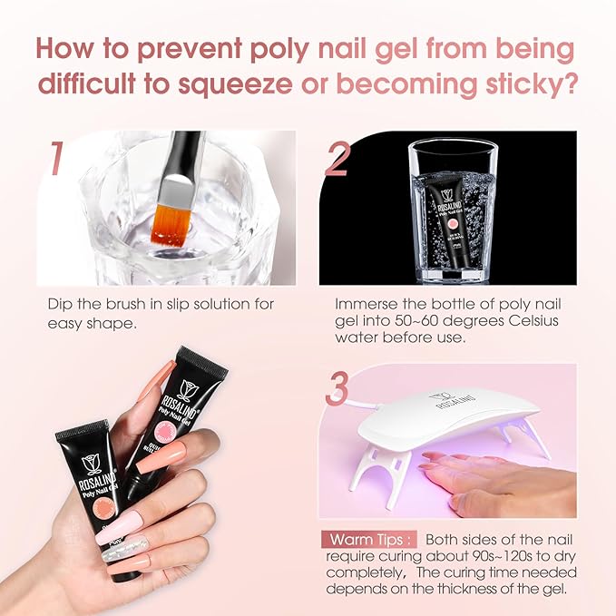 ROSALIND 12PCS Pink Brown Poly Nail Gel Kit with Mini Nail Lamp White Glitter Pink Poly Extension Gel Set-BrightBean Baby