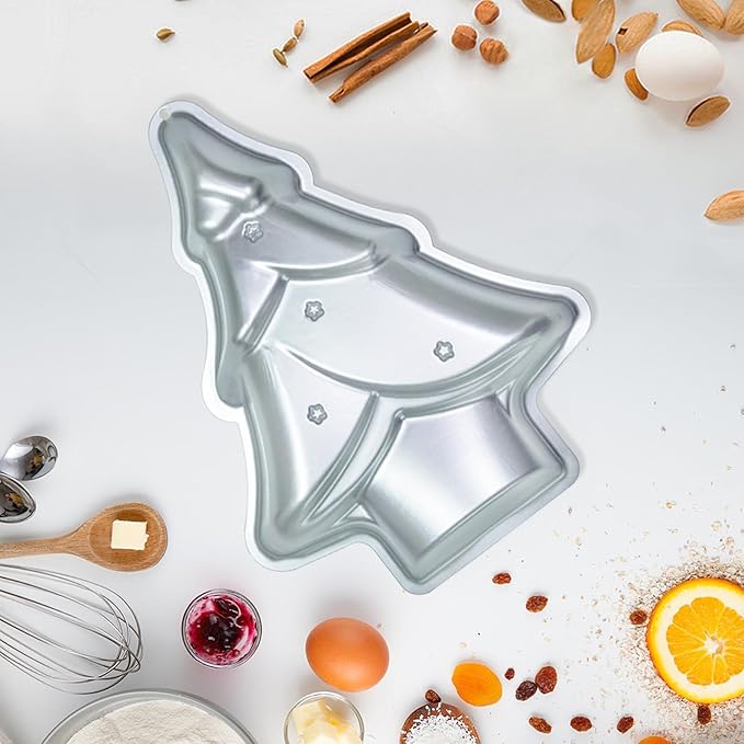 Christmas Tree cake pans set of 2，Christmas Tree Shaped cake pan,12 Inch Aluminum Christmas Tree Cake Tin,For Christmas Cake，silver