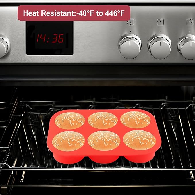 Nalchois Silicone Egg Bites Molds, Non-stick 6-Cavity Muffin Cupcake Top Pans Deep 3 Inch Baking Mold, Silicone Hamburger Bun Rolls Molds for Egg Breakfast Sandwiches Omelets Dinner Rolls Baking