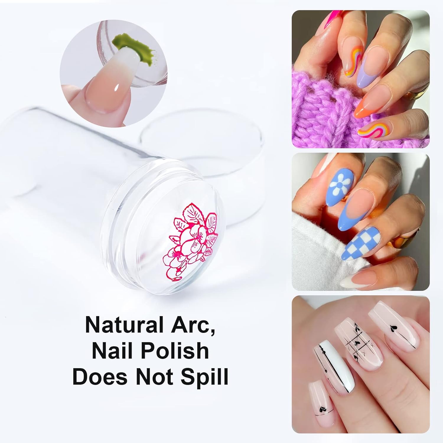 X&D Nail Art Stamper Clear Jelly Nail Art Stamping Transparent Silicone Rubber Nail Polish Stamper with Acrylic Scraper, Spare heads, Stainless Steel Plate Kit for French Tips and Transfer Images B-BrightBean Baby