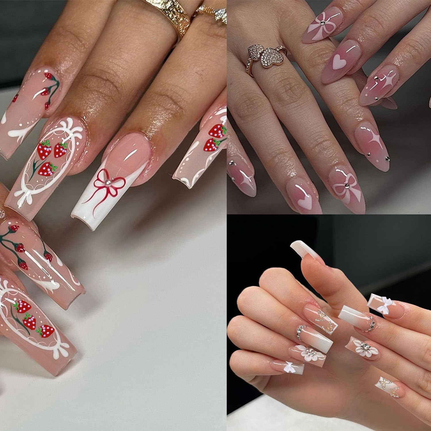 3D Flowers Nail Charms Y2K Kit, Metal Butterfly Cherry Colorful Bow Charms for Nails Art Gems, White and Pink Bows Pearls Charms for Nail Manicure DIY Crafts Jewelry Accessories-BrightBean Baby