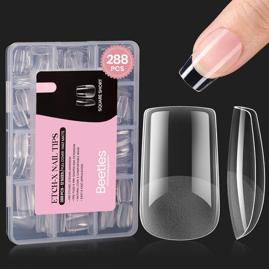 Beetles Short Square Gel Nail Tips 12 Sizes 288 PCS Half Matte Full Cover False Nails Clear Acrylic Nails Glue on Nails for Girls Women DIY Nail Extension-BrightBean Baby