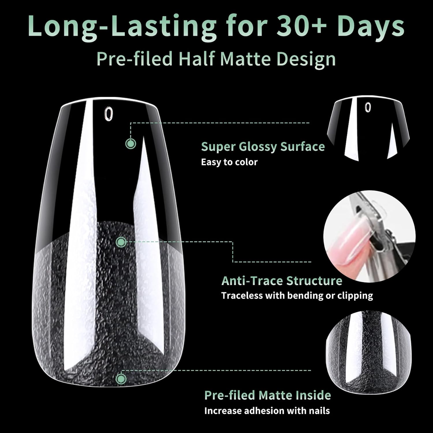 Medium Coffin Nail Tips, 216pcs Acrylic Ballerina Soft Fake Nails Gel Nail Tips, Full Cover Pre-Shaped Matte Clear Press on Nails for Extension, Diy at Home Manicure 12 Sizes-BrightBean Baby