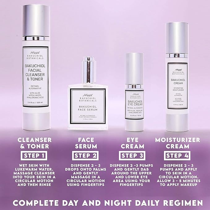 Bakuchol Botanicals Gift Set with Travel Case, Includes Face Serum, Toner & Cleanser All-in-One, Eye Cream, Moisturizer-BrightBean Baby