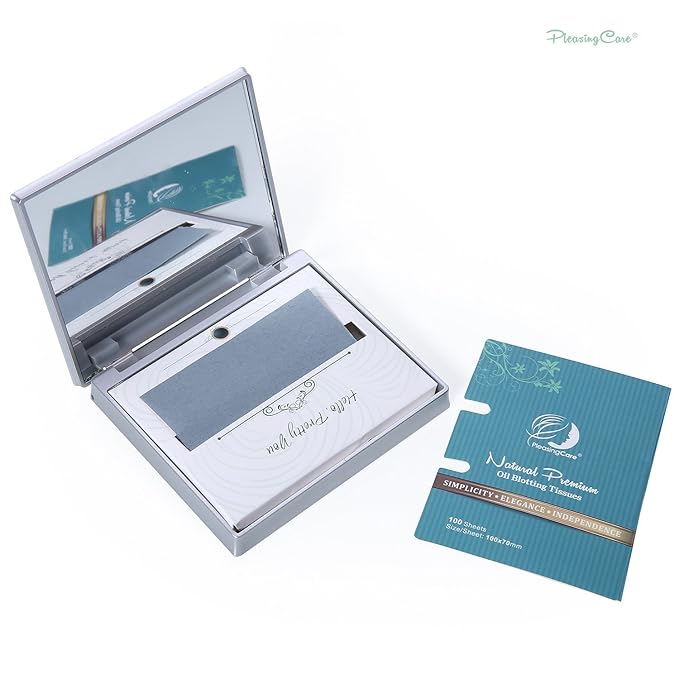 Makeup Mirror with Facial Oil Blotting Paper Sheets - Bamboo Charcoal 100 Counts, Silver Compact Folding Cosmetic Travel Mirror-BrightBean Baby