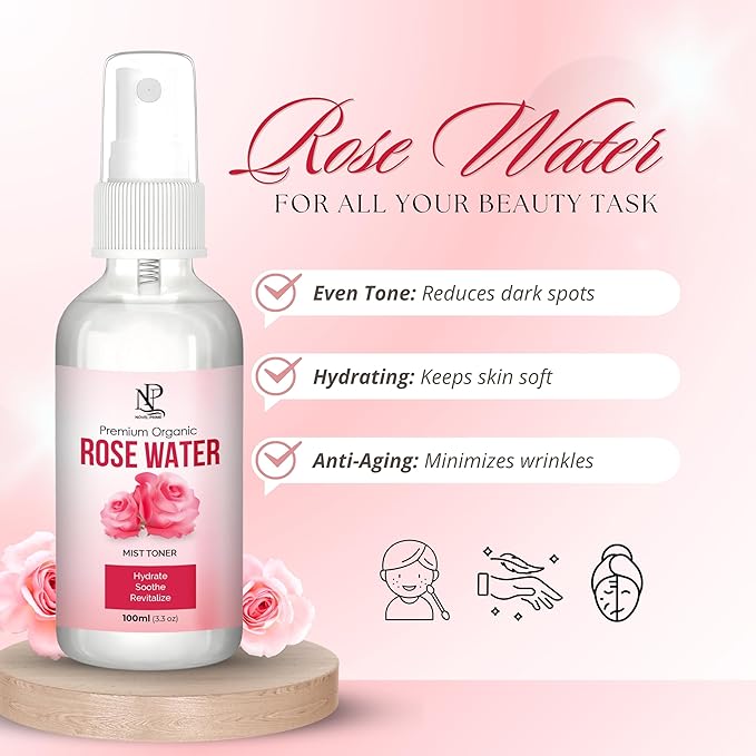 Rose Water 100ml, Refreshing Facial Mist for All Glowing Skin and Hair Types (Pack of 1)-BrightBean Baby