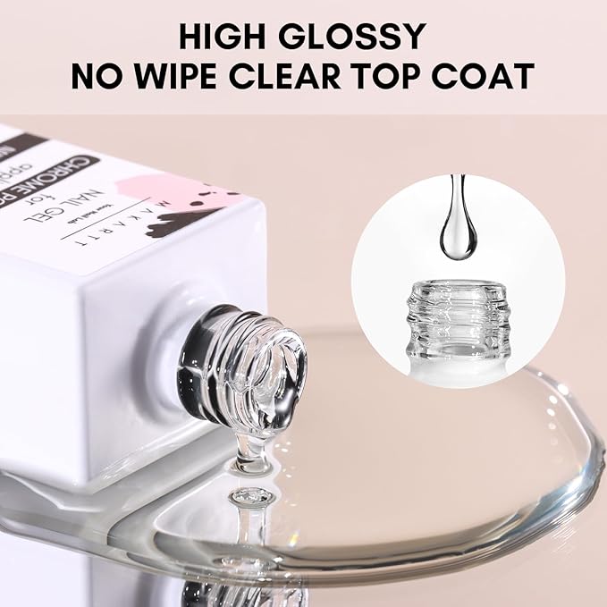 Makartt Gel Top Coat for Chrome Nail Powder - 15ml Clear No Wipe High Gloss Top Coat Gel Nail Polish Mirror Shine Long Lasting Easy Application, Soak off UV Lamp, DIY Home Salon Art Design-BrightBean Baby