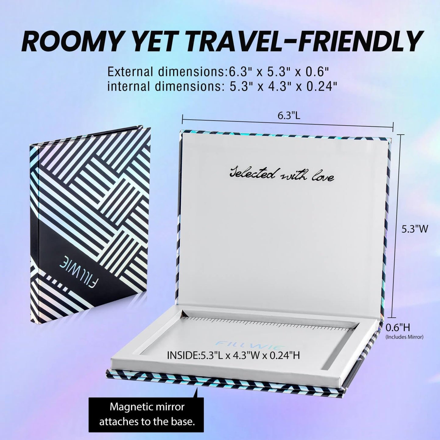 Empty Magnetic Makeup Palette with Mirror, Spatula, 20 Metal Stickers, Suitable for Eyeshadow Lipstick Blush Powder Highlighter and Contour, DIY Refillable, Holographic Stripes (Black, Medium)-BrightBean Baby