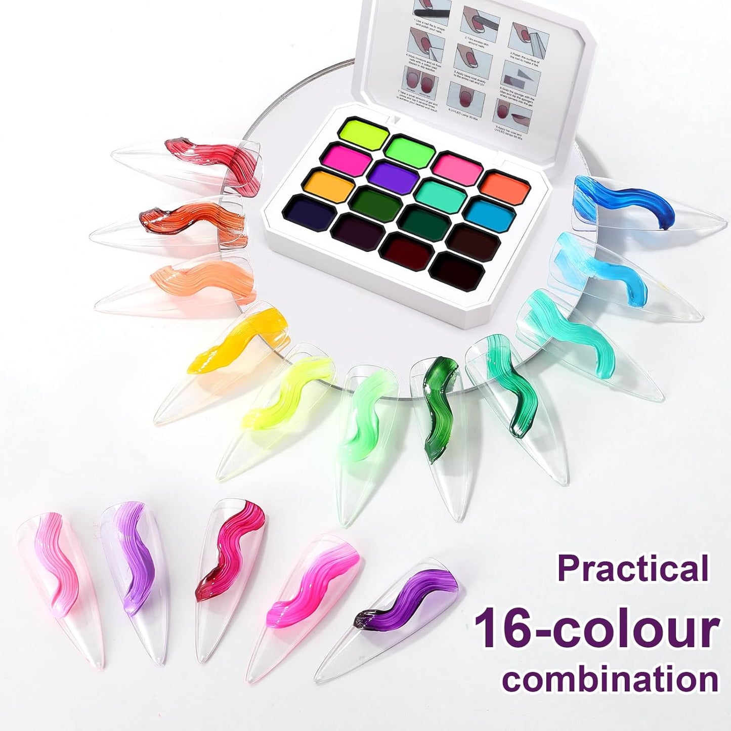 Gradient Gel Nail Set,16 Bright Neon Color for Ombre Fluorescent Jelly Nail Polish Platte, Pat Painting Gel French Nail Manicure No-wipe DIY Art Home Salon Soak of UV Cyber Gelight-BrightBean Baby