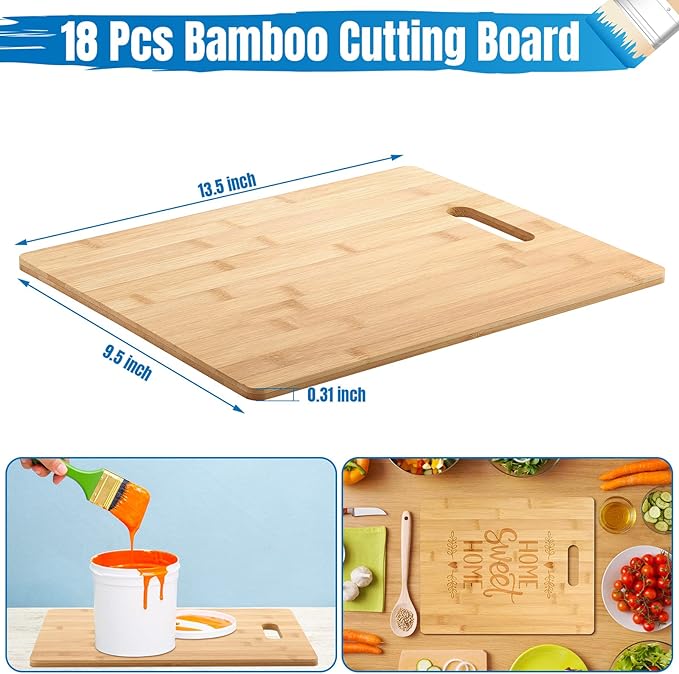 Vesici 18 Pack Bamboo/Wood Cutting Board with Handles Bulk Plain Blanks Laser Engraving Chopping Board for Customized Engraving Gifts Crafts Christmas Keepsakes(Bamboo,9.5''x13.5'')