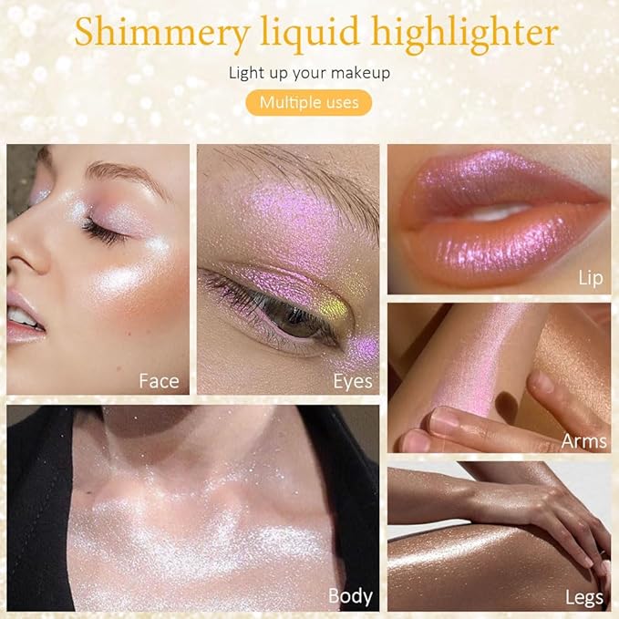 evpct Light Liquid Face Highlighter Makeup Waterproof Long Lasting Pearl White & Mermaid Pink Glimmer Glow Sparkly Glitter Body Shimmer Oil Luminizer Stick Highlight Illuminator for Face Cheek Eyes-BrightBean Baby