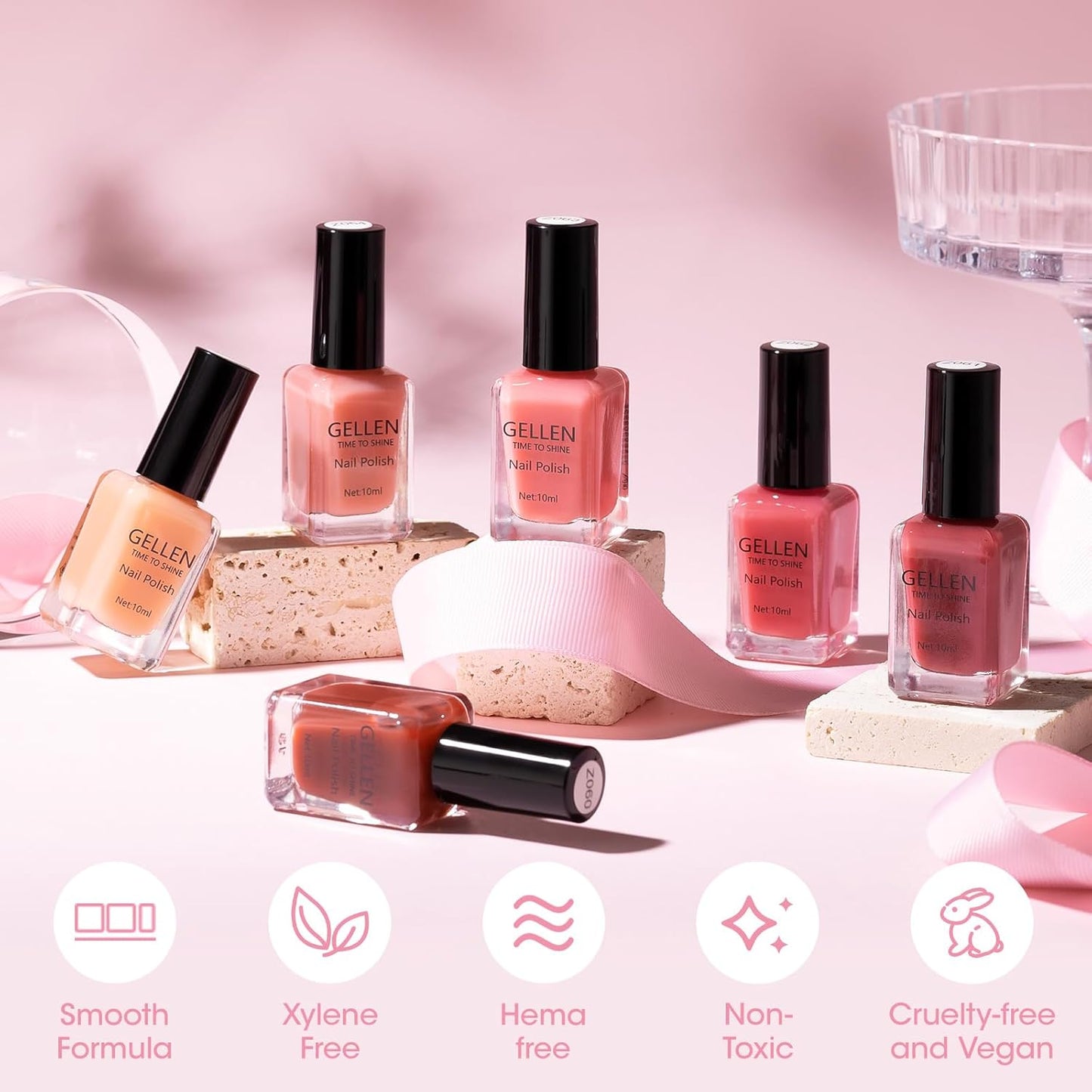 GELLEN Clear Pink Nail Polish, Sheer Pink Jelly Natural Regular Nail Polish Quick Dry Summer 6 Light Colors Set for Acrylic Natural Nails Home Salon, Chip Resistant, Non UV Gel, Hema Free, Non Toxic-BrightBean Baby
