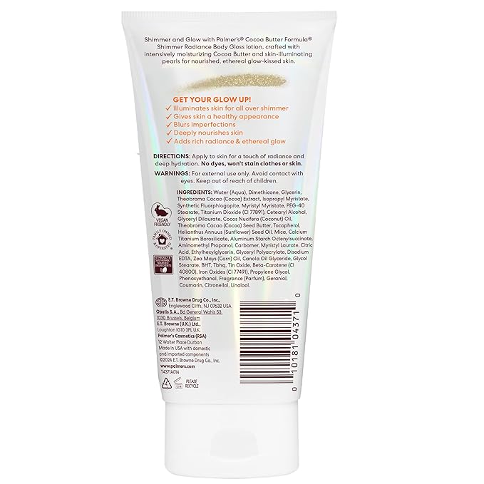 Palmer's Cocoa Butter Formula Shimmer Body Lotion with Vitamin E, 5.25 Fl Oz, Radiance Body Gloss, Help Blur Veins, Cellulite, Marks, 48 Hour Moisture-BrightBean Baby