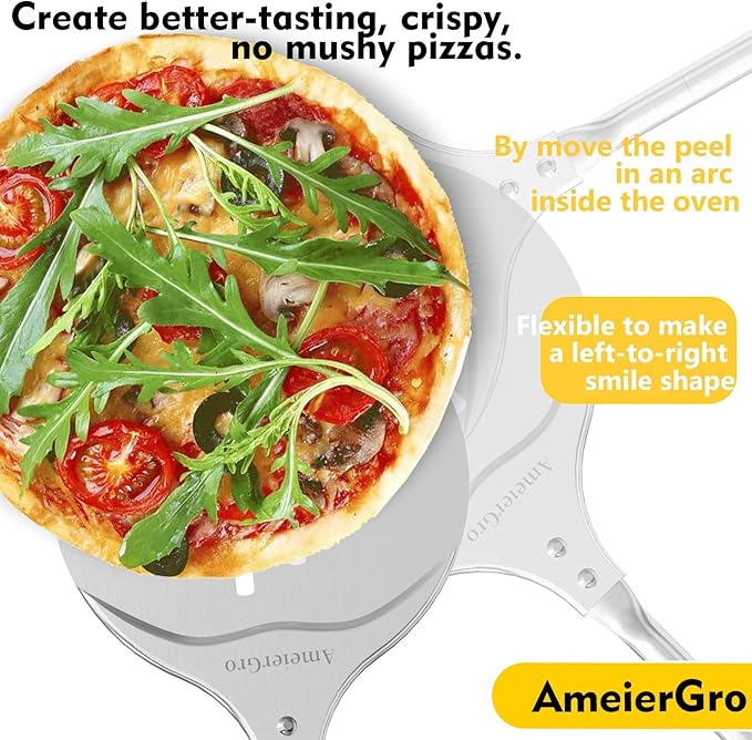 Pizza Peel - Perforated Turner, Adjustable Long Handle, Harden Anodizing, Oven Accessories