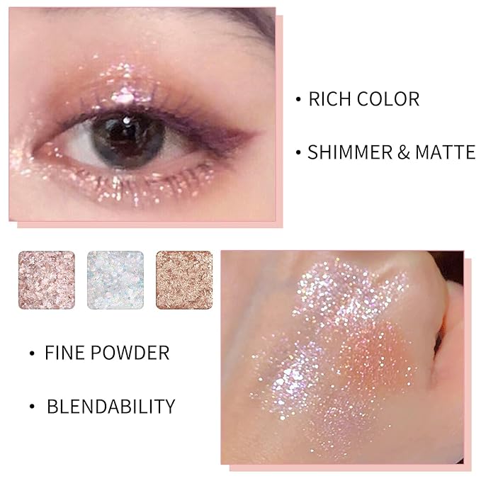 Erinde 9 Colors Eyeshadow Palette, Matte Shimmer Glitter Eye Shadow Palette Makeup, Highly Pigmented Long Lasting Waterproof, Natural Neutral Nude Eyeshadow Makeup Pallet, Diamond Snowflake-BrightBean Baby