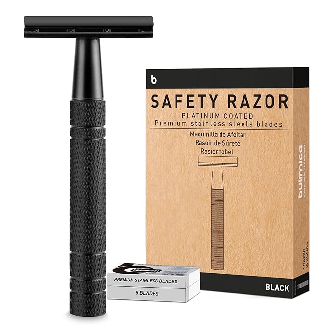 Matte Black Safety Razor, Single Blade Razors for Men, with 10 Stainless Steel Double Edge Blades, Reusable Metal 1 Blade Razor, Eco-Friendly, Smooth and Close Shave, Sustainable, Plastic Free-BrightBean Baby