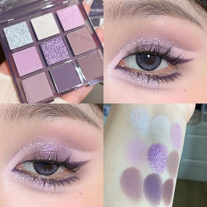 Erinde 9 Colors Eyeshadow Palette, Matte Shimmer Glitter Eye Shadow Palette Makeup, Highly Pigmented Long Lasting Waterproof, Natural Neutral Nude Eyeshadow Make Up Pallet, Purple Dreamscape-BrightBean Baby