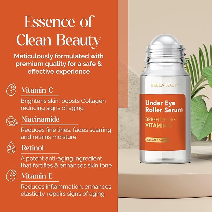 Eye Roller Serum with Vitamin C & Niacinamide - Eye Serum for Puffiness & Fine Lines - Anti Aging Korean Skin Care - 1.69 Fl Oz./50ml-BrightBean Baby