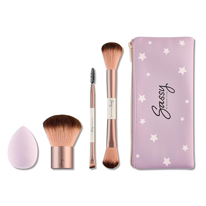 Sassy by Savannah Chrisley Sassy Brush Kit - Beauty Tool Kit for Women - All-in-One Beauty for Eyes and Face - Brush Kit Great for Makeup Application - Kit Includes Reusable Zipper Pouch - 4 Pc-BrightBean Baby