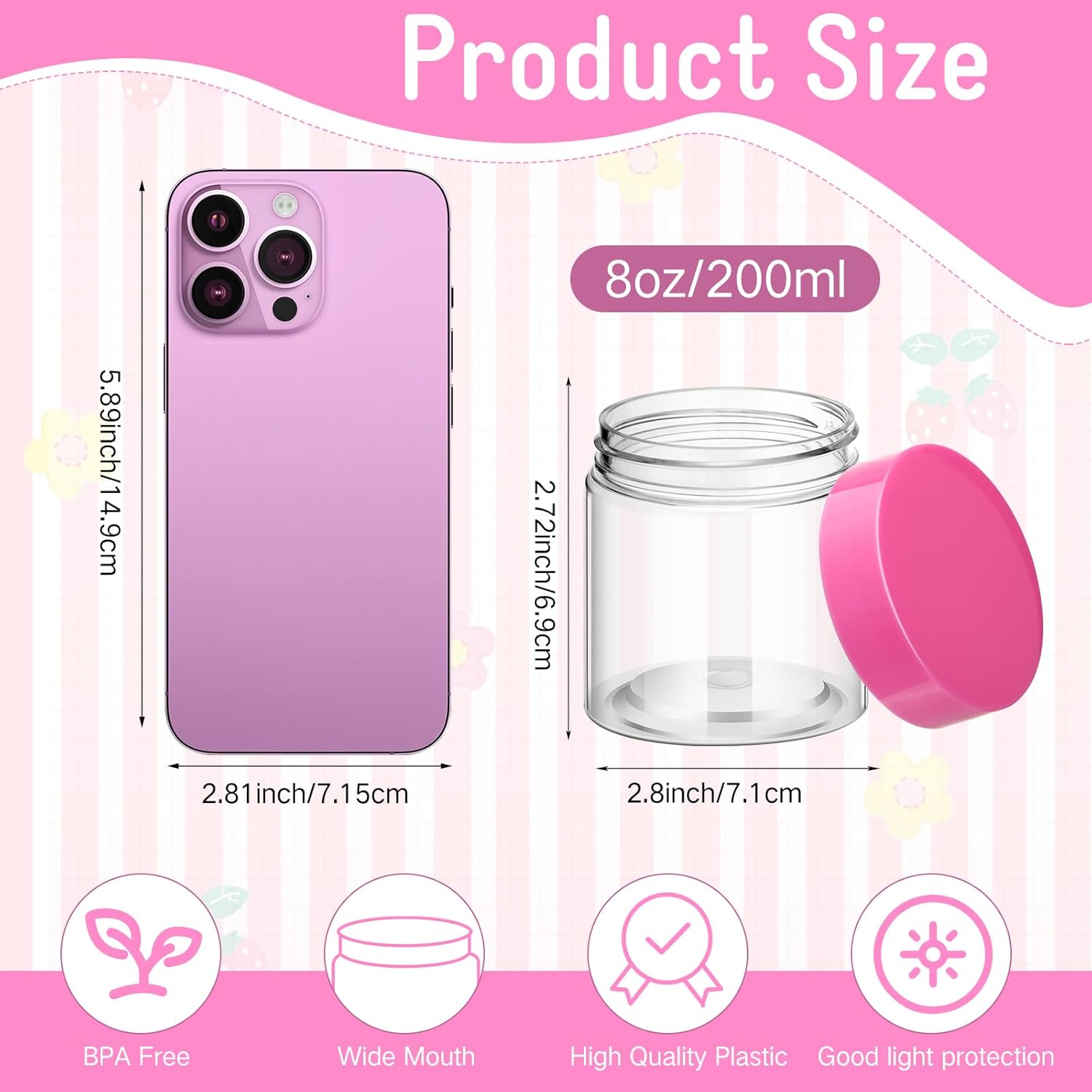 SATINIOR 100 Pcs Plastic Jars with Lids Small Containers Lids Wide Mouth Small Plastic Containers for Lotion Cream Rhinestones Body Butters Travel Storage(8 oz, Pink)-BrightBean Baby