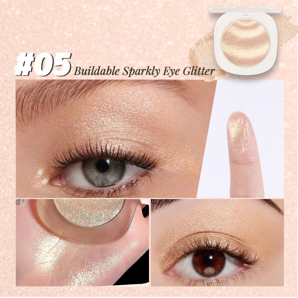 Gold Brown Champagne Shimmer Glitter Sparkling Monochrome Eyeshadow Palette,Metallic Single Eye Shadow for Older Women,Long Lasting Naturing-Looking Eye Makeup-BrightBean Baby