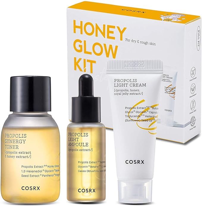 COSRX Honey Glow Kit | Facial Toner, Serum, Cream with Propolis Extract | Deep Moisture, Hydration, Nourishment | Travel Size Set, Gift Set, Korean Skincare, Not Tested on Animals, Paraben Free-BrightBean Baby