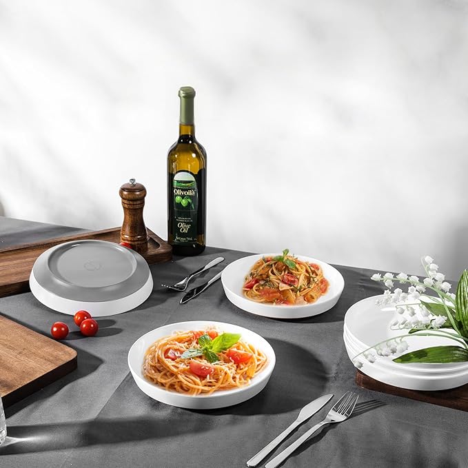 Webbylee 8.25" Melamine Pasta Bowls Set of 6-28oz Melamine Large Salad Bows，Durable Serving Bowls for Cereal, Fruit, Soup，Deep Enough for Kitchen and Dining White/Grey