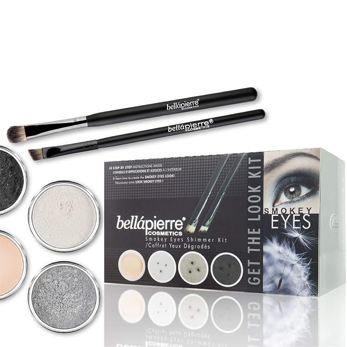 bellapierre Get the Look Kit | Mineral Shimmer Powder, Makeup Base, and Brush Set | 7 Beautiful Looks | Non-Toxic and Paraben Free | Oil and Cruelty Free | Long Lasting Formulas - Smokey Eyes-BrightBean Baby