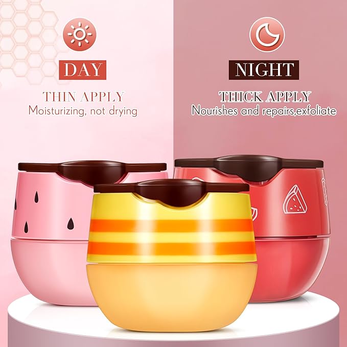 12 Pcs Bee Lip Balm Honey Pot with Brush Propolis Lip Mask Overnight, Moisturizing Hydrating Lip Sleeping Mask Prevention Dry and Cracked(Honey+Strawberry+Watermelon)-BrightBean Baby