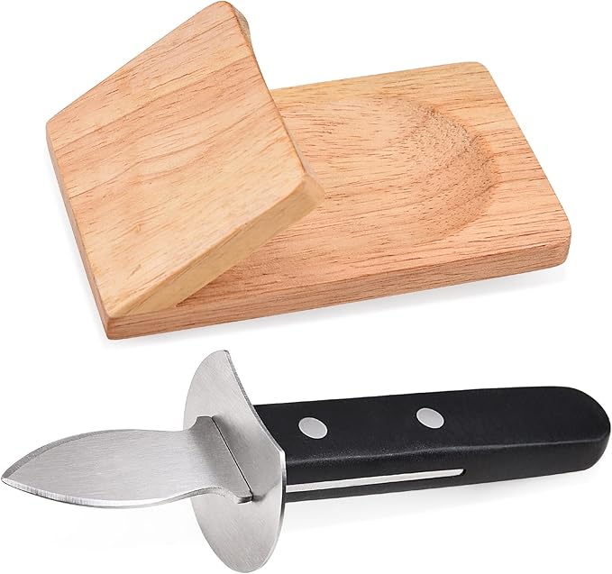 Oyster Knife Shucker Set Oyster Shucking Knife with Wooden holder Oyster Shucking Clamp Seafood Tools (Black)