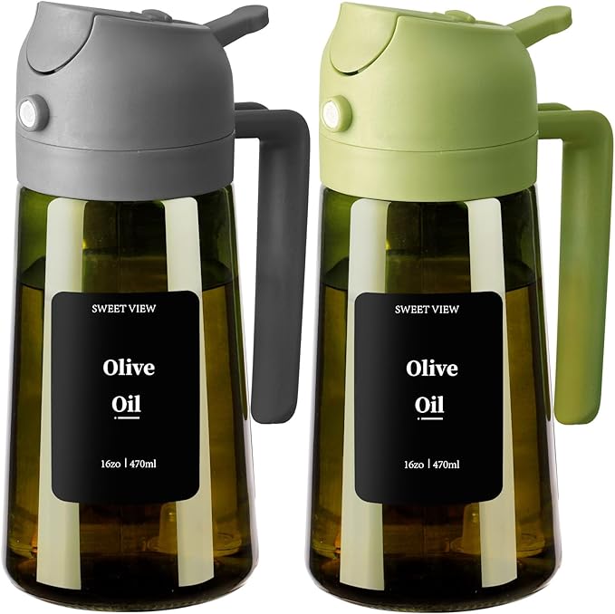 Olive Oil Dispenser and Oil Sprayer – 16oz/470ml Glass Light-Proof Oil Pourer for Kitchen, Air Fryer, Cooking, Salad, and BBQ