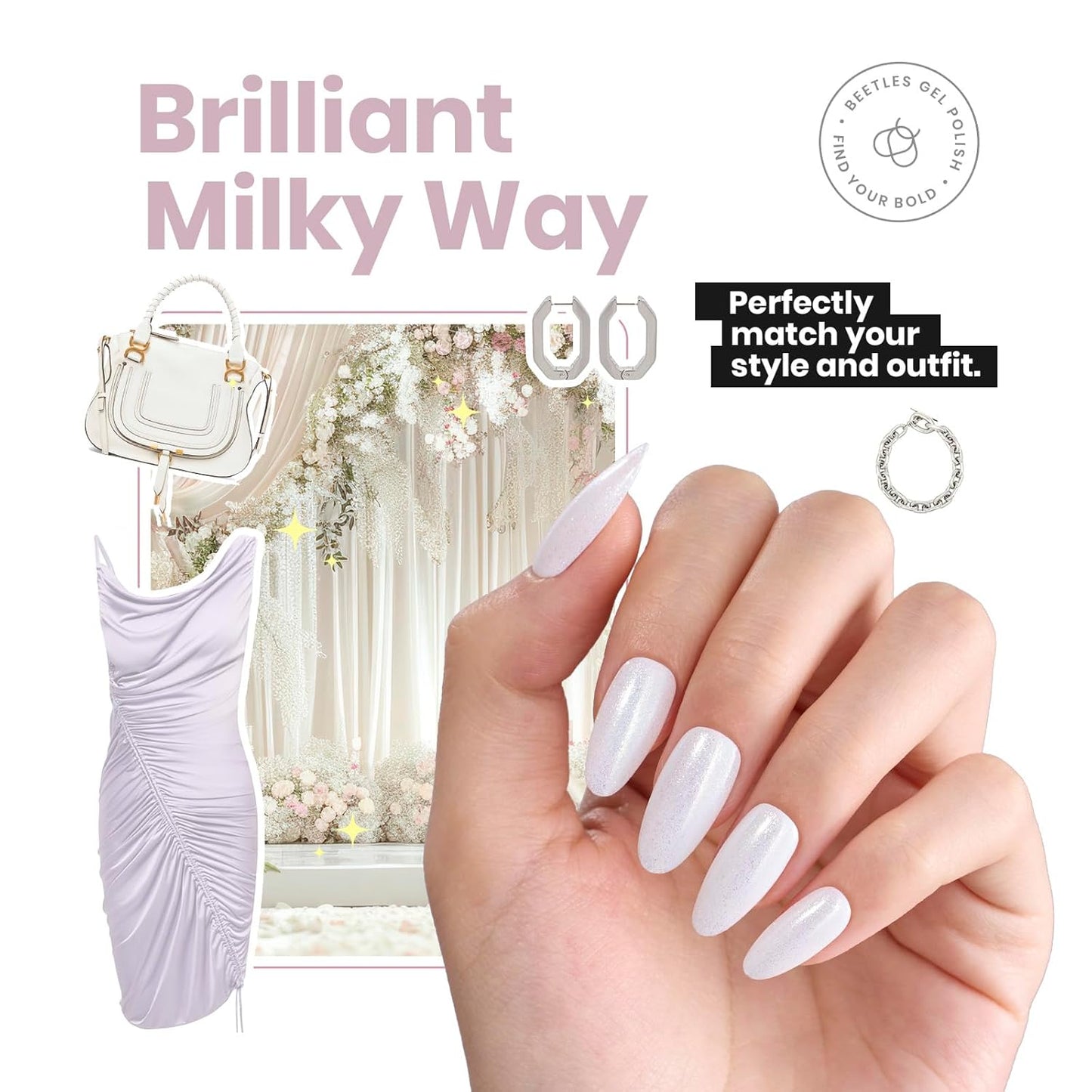 beetles Nail Polish Glitter Nail Lacquer Shimmer-Like Top Coat Fast Drying & Long Lasting Brilliant Milky Way, No UV Lamp Needed for DIY Nail Art Salon at Home Gifts for Women-BrightBean Baby