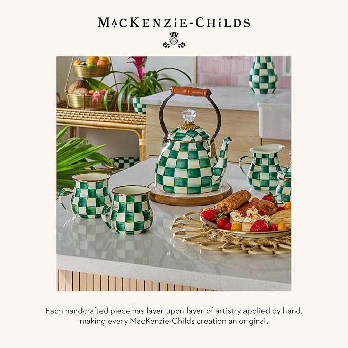 MACKENZIE-CHILDS Mini Enamel Canister, Kitchen Storage Container with Lid, Green-and-White Emerald Check