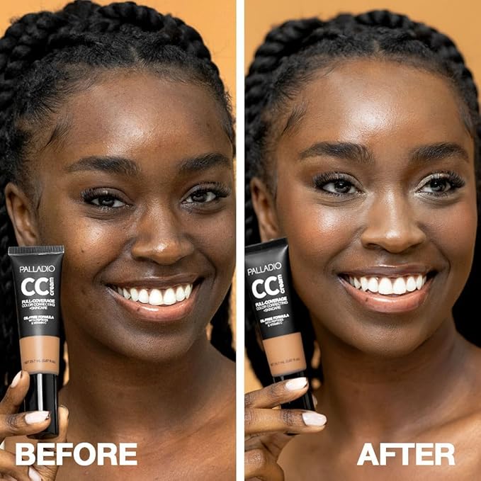 Palladio Full-Coverage Color Correction CC Cream, Oil-Free with Peptides & Vitamin C, Best for Correcting Redness and Uneven Skin Tone, Buildable Foundation Coverage (Rich 52W)-BrightBean Baby